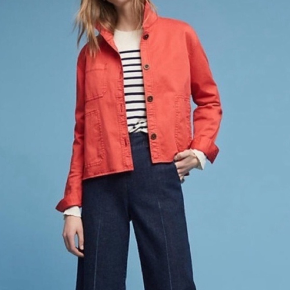 Anthropologie Chino Swing Jacket Coral S